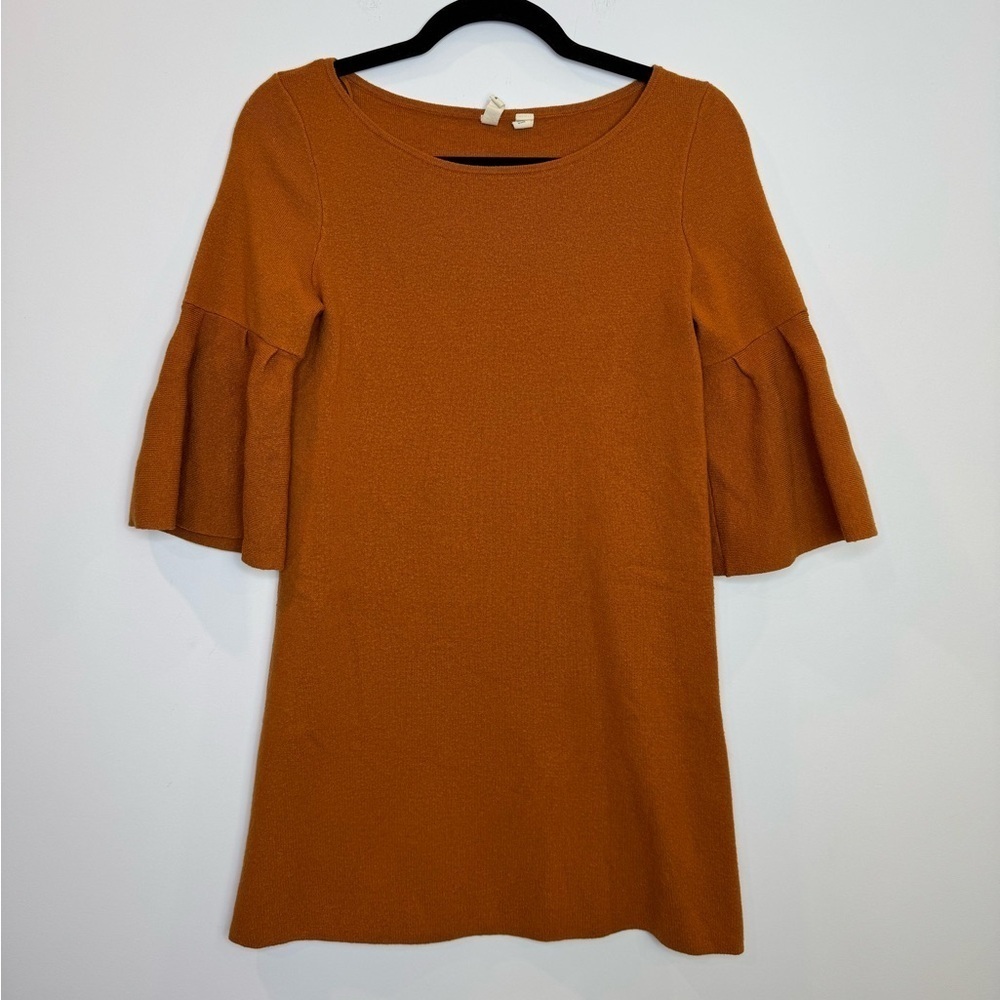 Anthropologie Moth Dress Womens Small Burnt Orange Bell Sleeve Knit Mini